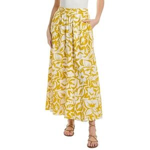 Madewell Size XL Linen-Blend Shirred Maxi Skirt in Tropicale Floral Yellow Gold